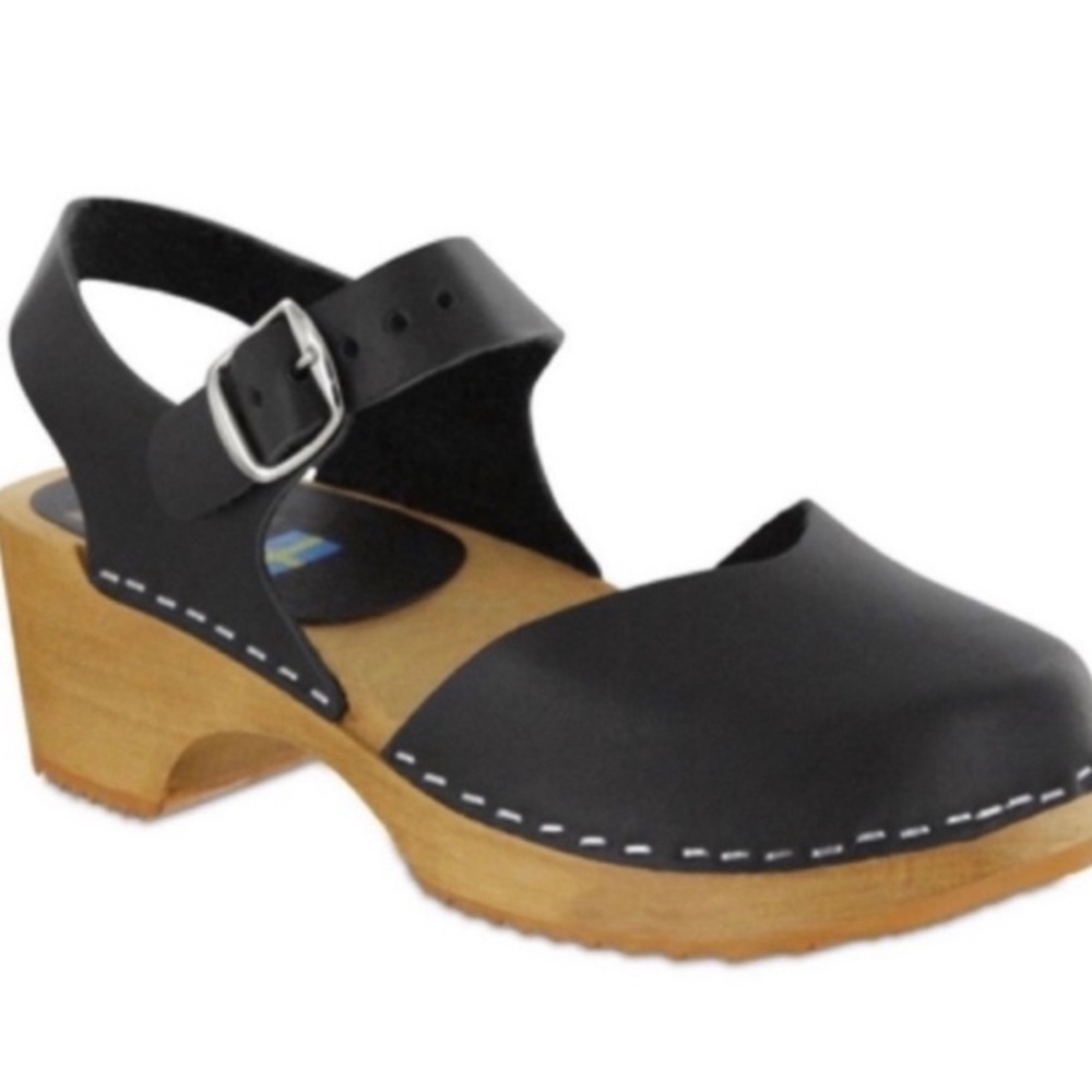 MIA Black Leather Sofia Wooden Clogs Size 37 EU / 7 US $120